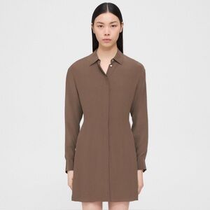 NWT THEORY GOOD COLLECTION Viscose Sculpt Flare‎ Pecan Shirt Dress - 2